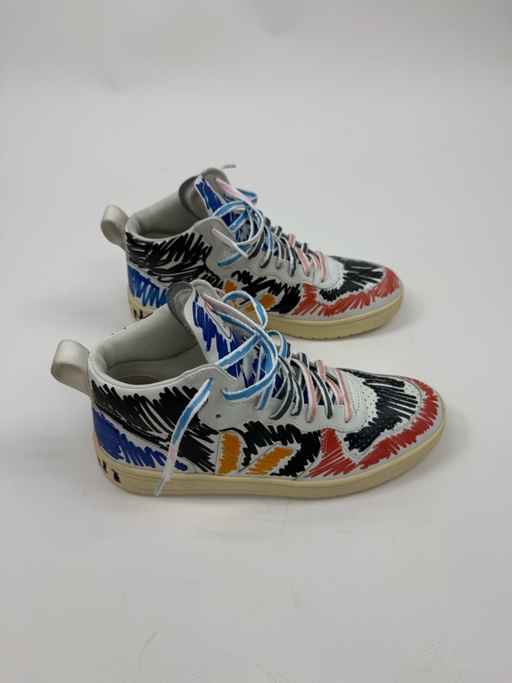 Marni x Veja Multicolor High-Top Sneakers in Black, Blue, Red, Yellow